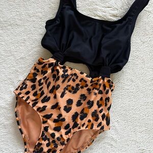 art class Black and Peach Leopard Kids One-Piece Swimsuit